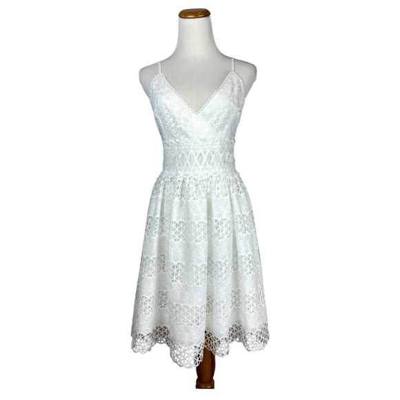GUESS Dresses & Skirts - Guess Strappy Lace Crochet V-Neck Ivory White Mini Dress Size 4